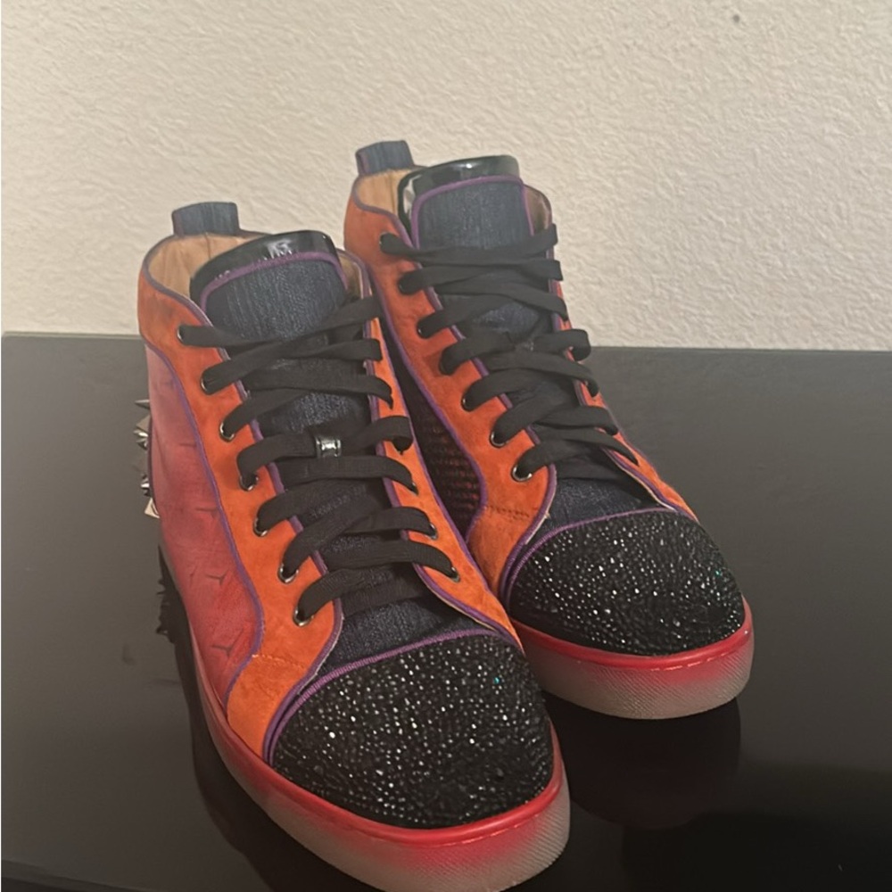Christian Louboutin Orange and Black Spiked Sneakers